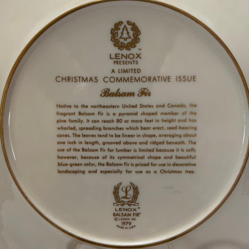 Lenox 1979 Christmas Plate Balsam Fir Gold Trim 10.75" Holiday Wall Decor VTG - Picture 3 of 8